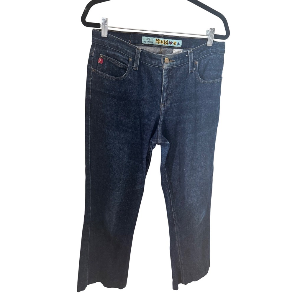 Vintage Y2K Mudd Stitched Spell Out Dark Wash Denim Jeans Size‎ 11 Hip Hop